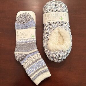 Brand New Fireside by Foot Zen Aloe Infused Socks & Slippers Set Blue Cozy Gift